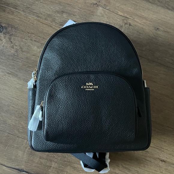 COACH-NWT Black Leather Medium Size Backpack - Picture 9 of 16